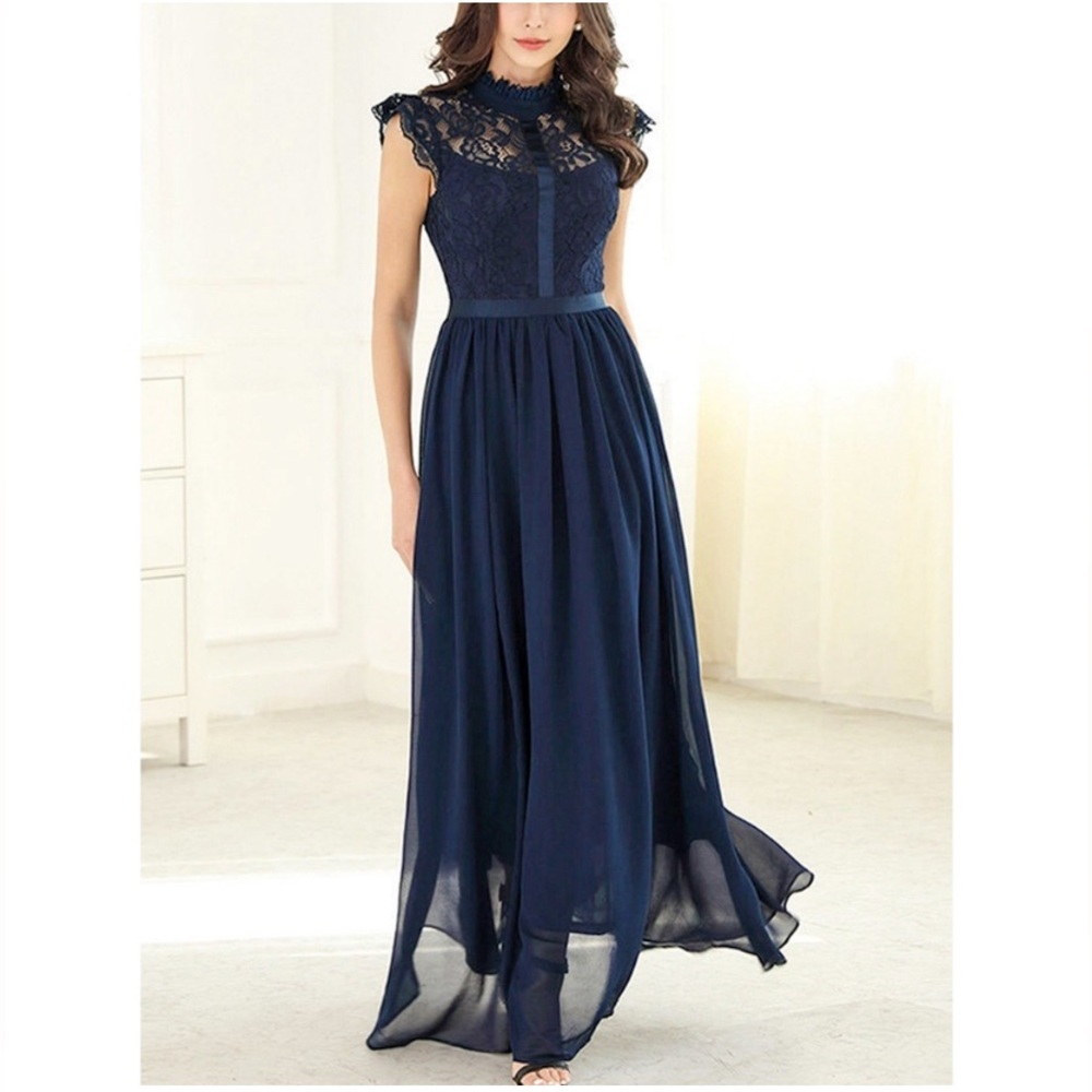 Kate Kasin Floral Lace & Chiffon Gown Dress NWT